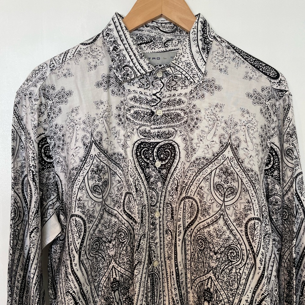 ETRO Paisley Print Long-Sleeve Button-Up Shirt - Black & White